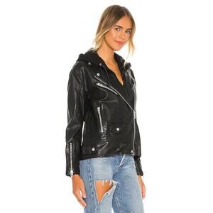Blank‎ NYC Oversized Hooded Faux Leather Moto Jacket Raise the Bar Black Small